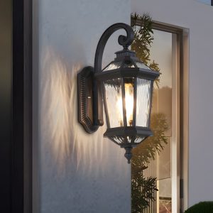 MARS2728 1-Light Black Clear Water Glass Outdoor Wall Light Lantern Wall Sconce Porch Wall Mounted Lights Exterior Wall Lamp