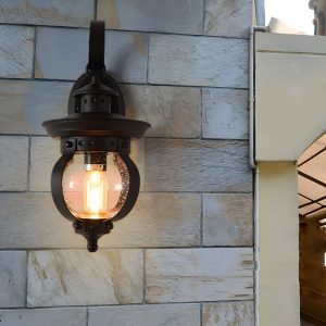 MARS2738 1-Light Seeded Glass Globe LED Outdoor Wall Lantern with Curved Arm