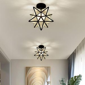 MARS2760 Geometric Multi Pointed Star Pendant Light Metal Glass Entryway Lighting