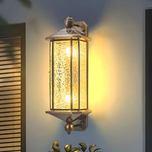 MARS2735 Elegant Brass Glass Lantern Copper Outdoor Wall Light