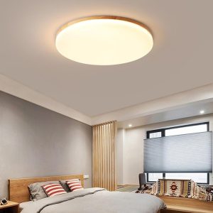 MARS2748 Circular Minimalist Flush Mount Dining Room Light Bamboo Acrylic LED Ceiling Lights