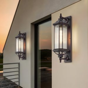 MARS2727 Retro Rectangular Ribbed Glass Solar Outdoor Wall Light